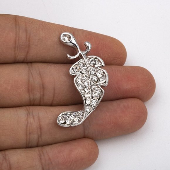 Brooch Feather Leaf Men Woman Rhinestone Sparkle Gemstone Pins - Picture 2 of 4